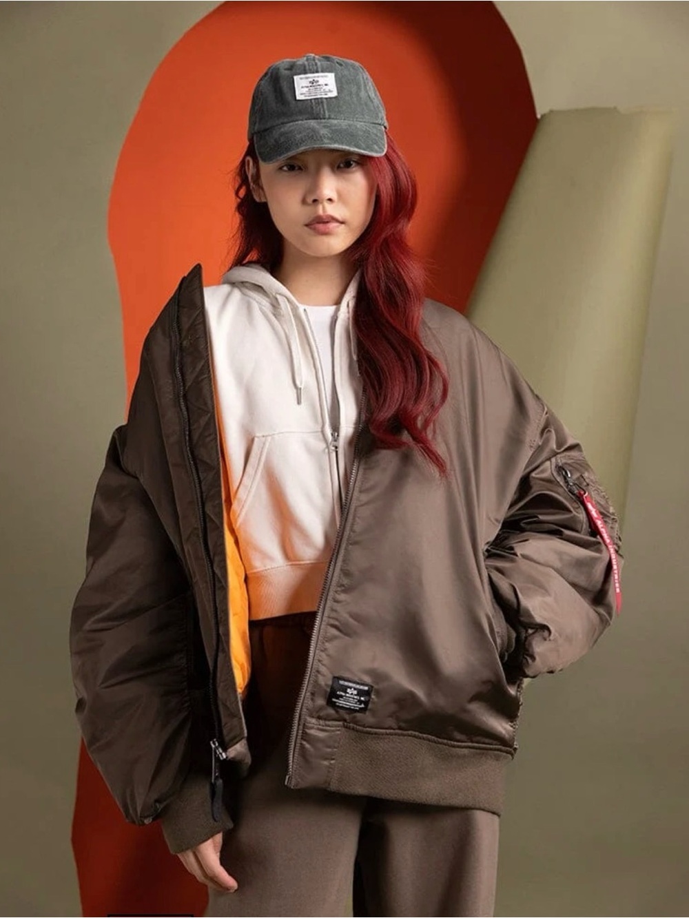 Alpha Industries Orange Bomber Jacket with Logo